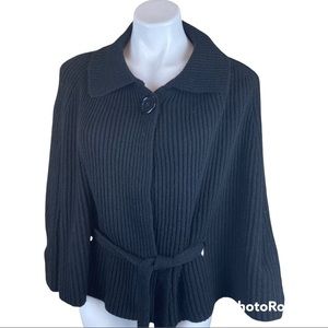 Slepelunga Fashion Wool Blend Chunky Knit Black Poncho  Cape Size One Size